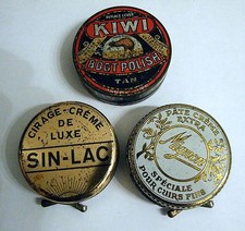 3 anciennes boites de cirage Kiwi boot polish, crème axtra Mignon & SIN-LAC