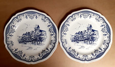 2 assiettes plates en faïence de Gien Paysage bleu D. 24,7 cm