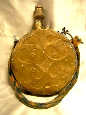 ANCIENNE POIRE A POUDRE PLOMB ORIENTALE GOURDE MUNITION  ISLAMIC BERBERE BRONZE