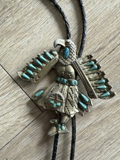Bolo Tie vintage – Aigle amérindien en laiton & turquoise – Artisanat mexicain