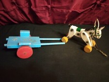 Ancien Cheval à Tirer en Bois + Remorque