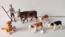 LOT 6 FIGURINES Vacher Vache cloche Veaux Chien BULLY Bullyland NEUF étiqueté