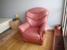 2 fauteuils en cuir pleine fleur TOUSALON couleur vieux rose