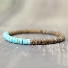 Bracelet de perles howlite Turquoise et Bois, Sur mesure Homme, Femme, Enfant