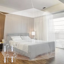 Moustiquaire de Lit à Baldaquin à 4 Ouvertures Moustiquaire Baldaquin en Poly...