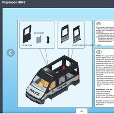 Playmobil au choix Pièce de rechange Voiture de patrouille de la police 6043 tbe