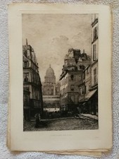 GRAVURE ORIGINALE XIX PARIS RUE DU HAUT PAVÉ 1880 PAR LUCIEN GAUTIER