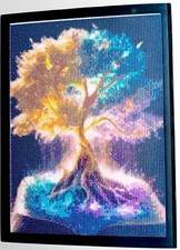 tableau en collage peinture diamants terminé + cadre magnétique 30x40 -arbre vie