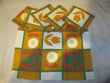 Vintage 70s Lot x6 Anciennes SERVIETTES DE TABLE FLEURS ORANGE Déco Art Repas