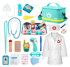 Malette Docteur Enfant, avec véritable stéthoscope, thermomètre, Blouse de médec