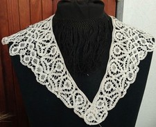 ancien plastron, col, dentelle lacets brodé main, 1900 vêtement ancien