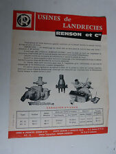  prospectus catalogue : pompe centrifuge pour tracteur type " PU " RENSON ET Cie