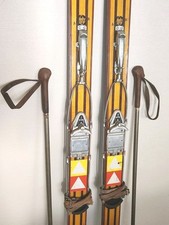 🎿 Skis Bois Hickory Rossignol Ramy + Bâtons Cuir Déco Vintage Montagne 60s