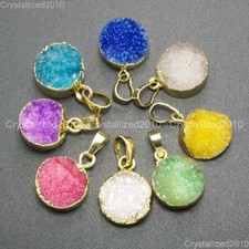 Pendentif rond en Agate de Quartz Druzy naturelle, collier à breloques,...