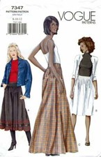 7347 PATRON  VOGUE 3 CREATIONS JUPE LONGUE COURTE TAILLE PLIS COUCHES  42 AU 46