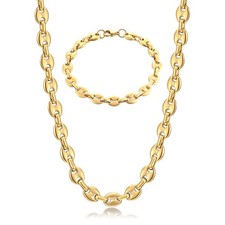 Collier Chaine Or Bracelet Grain de Café Homme Acier Inoxydable Gourmette Mas...