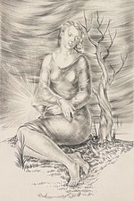 Femme à la lampe à huile gravure de Marc Dautry (1930-2008) vers 1968 France