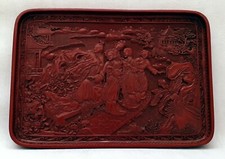 chinese  red lacquered tray signed