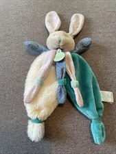 doudou plat lapin Poupi Vert  bleu blanc fleurs BABY NAT'