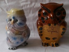 TIRELIRES HIBOU CHOUETTE en FAIENCE : Lot de deux TIRELIRES