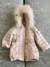 MONNALISA Girls Blush Down Coat Belted Jacket Detachable Fur Hoodie Hood 24M