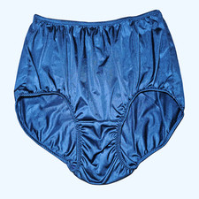 Culotte vintage en nylon soyeux Sissy bleu marine grand-mère slip taille...