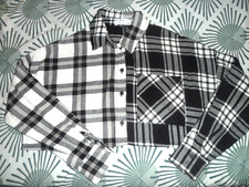 BERSHKA:CHEMISIER OVERSIZE COURT A CARREAUX NOIR/BLANC COTON EPAIS TAILLE 36 TBE