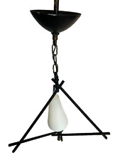 Ancienne Suspension 1940 verre fer forgé luminaire retro lustre mid century
