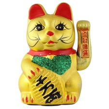 Chat chanceux signe porte bonheur Maneki neko en céramique 22 cm or