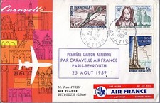 B0164+ 1er  LIAISON AERIENNE  PARIS BEYROUTH  CARAVELLE  AIR  FRANCE