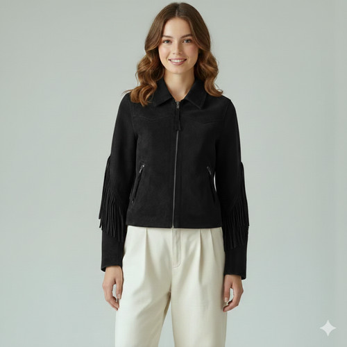 Veste franges cuir - en,