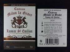 Château Milon La Grave 2020 LUSSAC ST ÉMILION BORDEAUX Étiquette avant + arrière