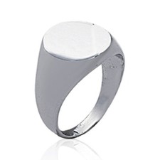 Bague chevalière homme - selle ronde gravable - argent massif 925 rhodié - sceau