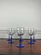 Lot de 6 verres à pied vintage bleu verre ancien rétro décoration table