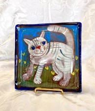 Assiette Decorative Chat Signé martine Nonnenmacher Très Bon État Pièce Unique