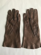 Paire de gants vintage pour femme en cuir, peau, marron, taille 7