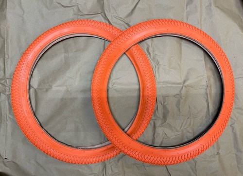 Pair solid orange bmx tires - pair,