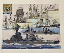 MEMORIAL DE LA MARINE Française  Gravure 1943 croiseur GLOIRE par  Marin Marie