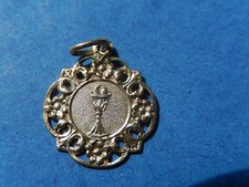MEDAILLE ARGENT  DORE COMMUNION CALICE Fleurs AJOUREE OPEN WORK