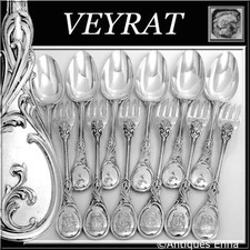 Veyrat 1850's Fabulous French Sterling Silver Dinner Flatware Set 12 Pc