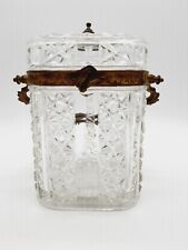 Ancien pot à biscuits en verre pressé moulé et laiton