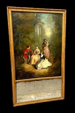 TRUMEAU XVIIIe ÉPOQUE LOUIS XVI AVEC GRANDE PEINTURE A DÉCOR SCENE ROMANTIQUE