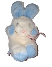 Ancienne peluche Vintage doudou Lapin blanc bleu 25 cm Tendresse Gipsy