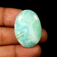 Cabochon pierre précieuse cristal d'Aragonite bleu naturel forme ovale en vra...