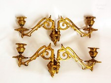 Gilded Piano Candlesticks PAIR Antique French Candle Holders Candelabra Sconces