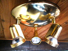 PLAFONNIER 3 SPOT métal doré 105W Lampe Lamp Spotlight Vintage 80'