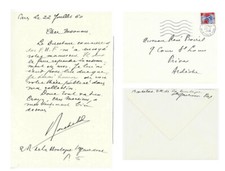 LETTRE MANUSCRITE DE GASTON BACHELARD À RENÉ BOIREL + ENVELOPPE + COUPURE PRESSE