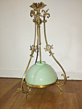 Lustre ancien en bronze doré et opaline verte style Napoléon III suspension