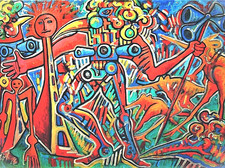 "L'ORATEUR" PEINTURE TOILE ENCHASSEE 120 x 80 CM BEAU TABLEAU UNIQUE SIGNEE GOL.