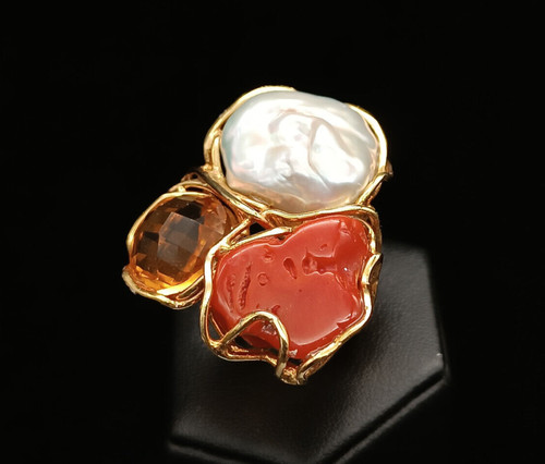 Bague femme vrai - femme, corail